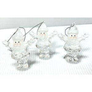 Lot of 3 Santa Claus Ornaments Clear Acrylic Style Holiday Christmas Decor Xmas!